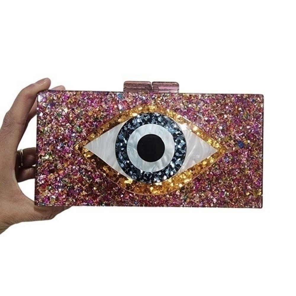 Unbranded Evil Eye Clutch Women OS Pink Glitter Box Bag Evening Party Purse